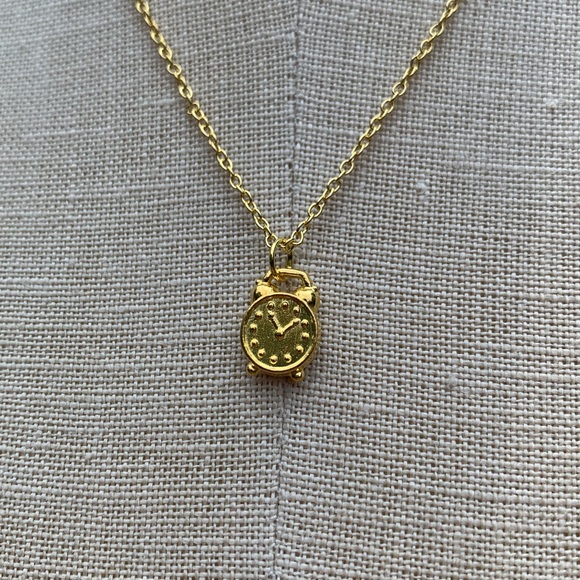 NWT Sterling Silver Plated Gold Tone Chain & Alarm Clock Charm Necklace - Picture 6 of 10